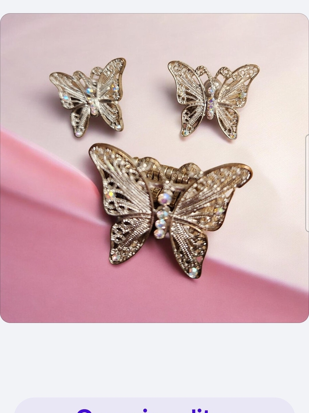 Gold Butterfly Jewelry Set with Rhinestones● Ring N Earring Set ● Read Below